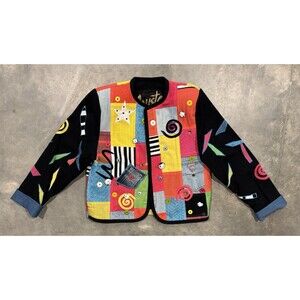 Vintage Crystal Handwoven Wearable Art Jacket Blazer Quilt Buttons Small
